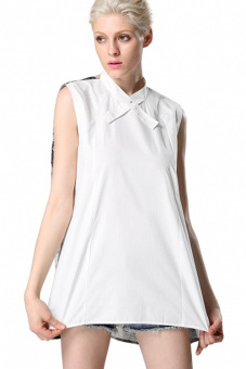 GE Women Sleeveless Backless Patchwork Mini Dress S-L (White)