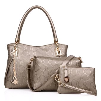 360DSC Fashionable Women 3 Piece Beautiful Pattern Lash Package Handbag Tote Purse Bag - Gold- INTL