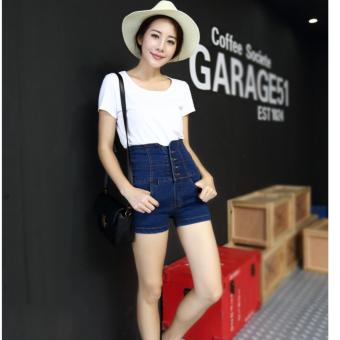 QQ Korean version of high waist denim shorts Blue - intl