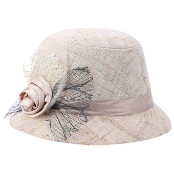 GEMVIE New Fashion Women Summer Sun Hat Ladies Flower Decorated Flax Hat (Khaki) - intl