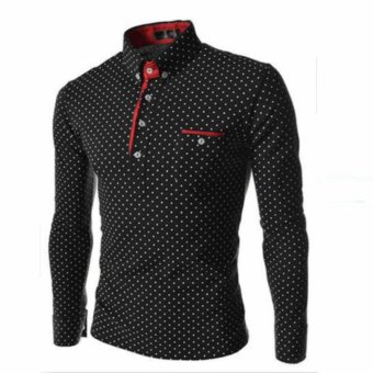 2017 New Brands Mens Dot Long Sleeve POLO Shirts Brands Long Sleeve Camisas Polo Stand Collar Male Polo Shirt (Black) - intl