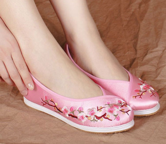 Women's Embroidered Single Shoes Flower Flat Shoes Pink