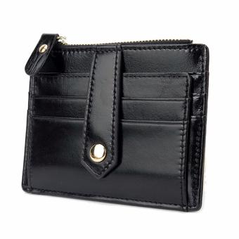 Boshiho Women's Full Grain Leather Credit Card Holder Wallet with Zipper Pocket ID Window(Black) - intl