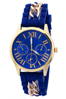Blue lans Roman Numerals Sapphire Blue Silicone Alloy Quartz Wrist Watch