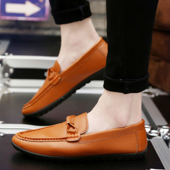 LCFU764 Men‘s Leather Flats Shoes Casual shoes Fashion shoes-orange (Intl)