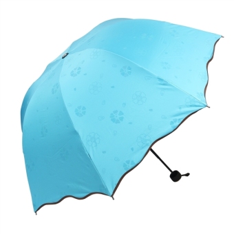 Triple Folding Dome Ruffled Parasol Sun Rain Umbrella Anti-UV Parasol (Sky Blue) - intl