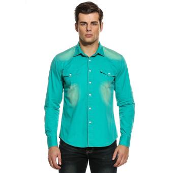 Men Slim Long Sleeve Button Down Denim Casual Shirts Green - intl