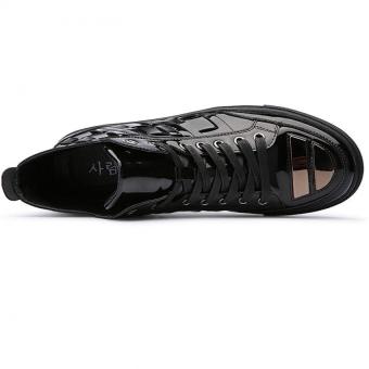 KAILIJIE Men's Fashion Sneakers High Cut Patent Leather Shoes (Black)
