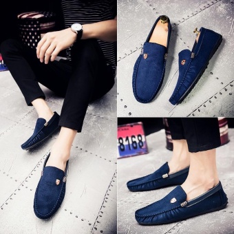 ZORO Fashion Men Casual Shoes High Quality Genuine Leather Men Loafers Moccasins Slip On Men's Breathable Flats Shoes (Navy Blue) - intl