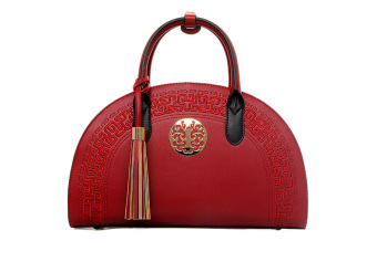 360DSC Women Classical National Wind PU Leather Tassel Shells Tote Handbags Shoulder Bag - Wine Red- INTL