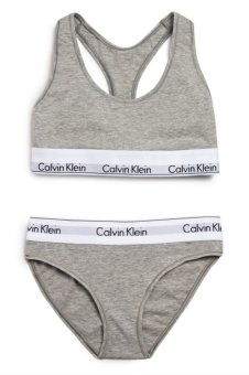 Calvin Klein Modern Cotton Bralette & Brief Gift Set - Pakaian Dalam Set Wanita - Abu-Abu