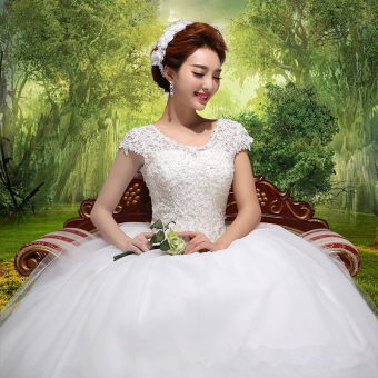 Factory Direct Bateau Wedding Dresses Organza Lace Princess Ball Gowns Floor Length Wedding Bridal Gown KD-02 - Intl