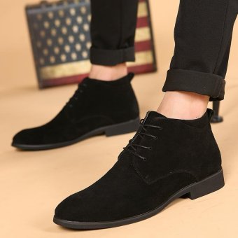 CYOU New Arrival Leather Oxford Lace Up Formal Dress Boot Fashion Mens Pointed Toe Chukka Winter Shoes (Black) - intl