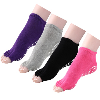 Habiter 4 Pairs Non Slip Skid Toeless Yoga Pilates Barre Socks With Grips for Women(Black,Grey,Purple,Pink)