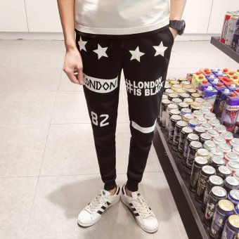 ZUNCLE Men's Korean Version Stars Printing Long Sport Harem Pants(Black)