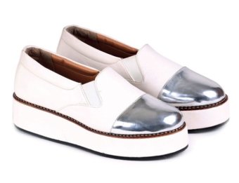 Garucci Sepatu Wedges Wanita - Kulit Asli Gok 5104 Putih Kombinasi