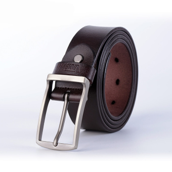 Men's fashion buckle belt all-match cowhide belt business casual leather belt 125CM- Coffee