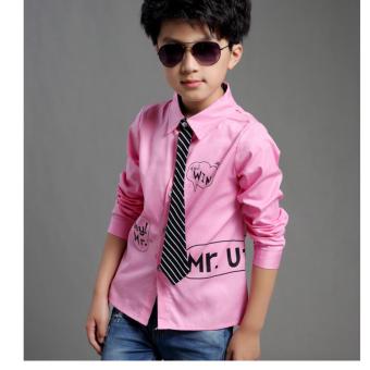 QQ Boys long-sleeved cotton shirt Pink - intl
