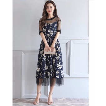 COCOEPPS Vintage Floral Printed Women Dress 2017 Summer 2 pieces Dresses Korean Style Vestidos - intl
