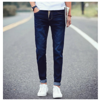 QQ Men's Denim Leggings pencil pants Dark blue - intl