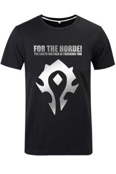Cosplay Men's Warcraft Slogan T-Shirt (Black Silver)