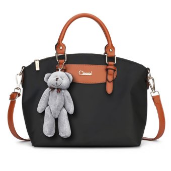 360DSC Waterproof Nylon Handbag Tote Bag Crossbody Bag Shoulder Bag Womens Bag with Bear Pendant - Black - Intl