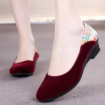 LCFU764 Printing Professional heels comfortable wedges work shoes(wine red)