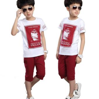 'Kisnow 3-16 Years Old Boys'' 105-165cm Body Height Pure Cotton Shirt + Short Pants(Color:as Main Pic) - intl'