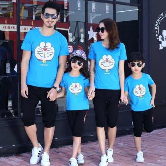 couple store cs - Kaos keluarga 2 anak/T-shirt family 2 kid-DORAMONMON LOVELY- turkis