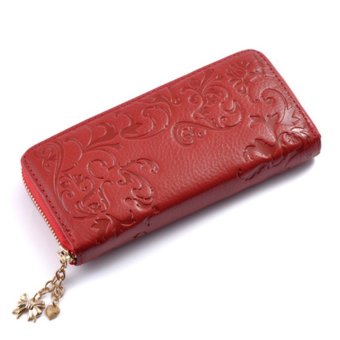 BRIGGS Flower Pattern Genuine Leather Lady Long Wallets W-119 (Red)