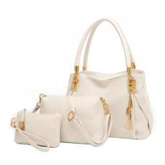 Tas kulit wanita tas + tas messenger + dompet 3 Set (putih) - International