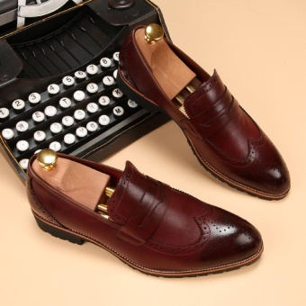 ZORO Genuine Leather Handmade Retro Men's Shoes Italian Designer Fashion Loafers Dress Shoes (Red) - intl
