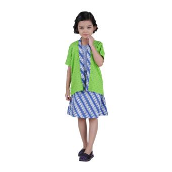 Oktovina-HouseOfBatik Set Kebaya & Rok Katun Anak - Kids Batik KRAK-2 – Biru Hijau