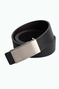 Automatic Buckle Leather Waist Strap Belts - Silver & Black