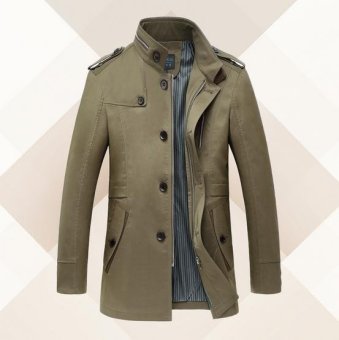 Men's Jacket Outwear Slim Long Trench Wind Collar Breaker Coat Waterproof Autumn Khaki - Intl