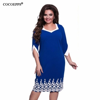 COCOEPPS Lace Patchwork Women Dress 2017 Summer Style Plus Size office Big Large Size Dress Casual Loose blue Dresses - intl