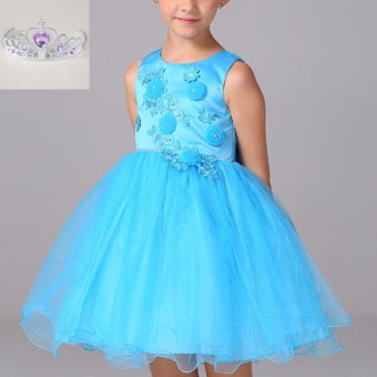 Kids Girls Wedding Flower Petals Dress Princess Party Pageant Formal Dress Tulle Dress(Blue)