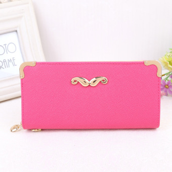 Moustache Style Womens Clutch Leather Zip Purse Long Wallet Bag Case- Rose Red - intl