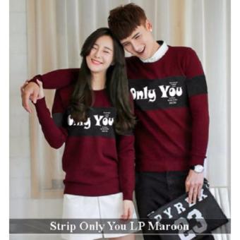 Distributor Baju Online - Kemeja Couple Murah - Baju Couple Strip Only You LP Maroon