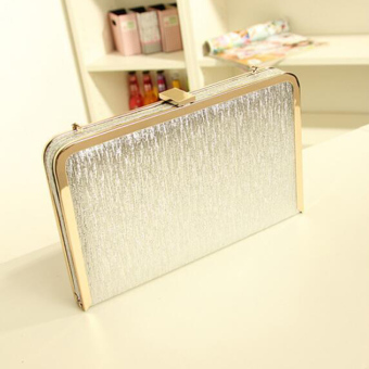 WOMENS CLUTCH BAG GLITTER SPARKLY SATIN SILVER WHITE BRIDAL PROM PARTY PURSE(Silver) - intl