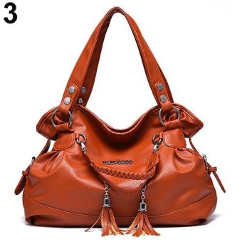 Broadfashion Women's Fashion Casual Faux Leather Tassel Handbag Shoulder Bag Tote Purse (Brown) - intl