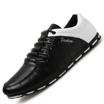 Seanut Men's Casual shoes Lace Low Cut Thick Crust Shoes(Black/White)