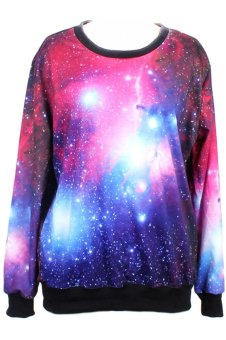 Jiayiqi Starry Sky Nebula Pattern Digital Print Lovers Sweatshirts (Purple) - intl