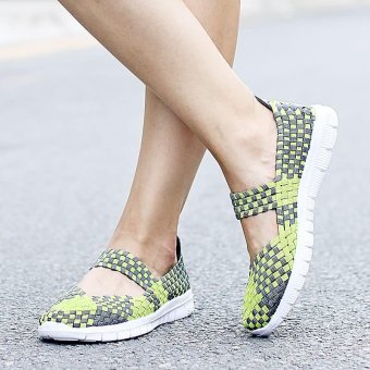 Summer Women Shoes Casual Cutouts Lace Canvas Shoes,Green - intl