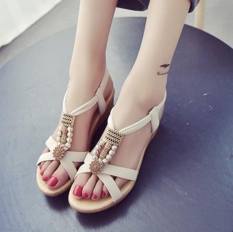 2017 BIGCAT wedge heel sandals women fashion Korean style Slope sandals -white - intl