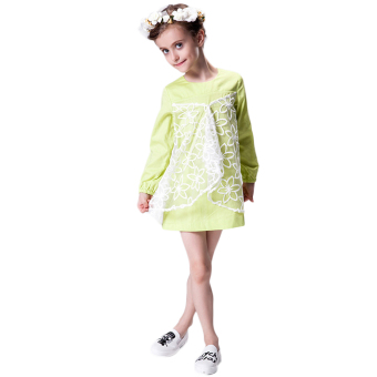EOZY European Style Girls Dress Lace Long Sleeve Princess Dress Round Neck Skirt (Green) - Intl