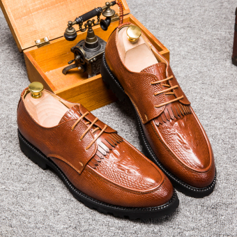 Tassel Crocodile Shoes Men Oxfords Casual Leather Men Shoes Pointed Toe Slip On Men Flats Shoes (Brown) - intl
