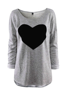 Jetting Buy Heart Design Long Sleeve Blouse (Gray)