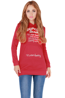 HengSong Lady Autum Winter Hoodies Loose Pullover Red