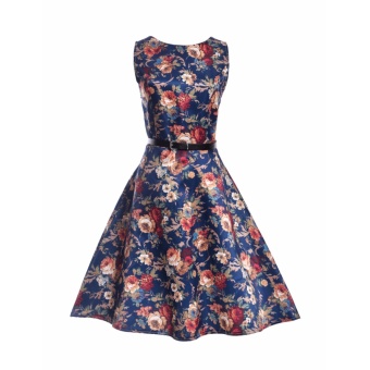 COCOEPPS Vintage Floral Printed Women Dress various styles printed dress chic elegant sexy fashion o-neck A-Line Dresses - intl